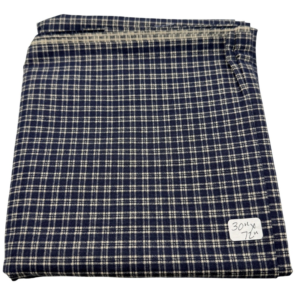 Plaid Woven Fabric Navy Blue White 30x72 Cotton Quilting Sewing Craft